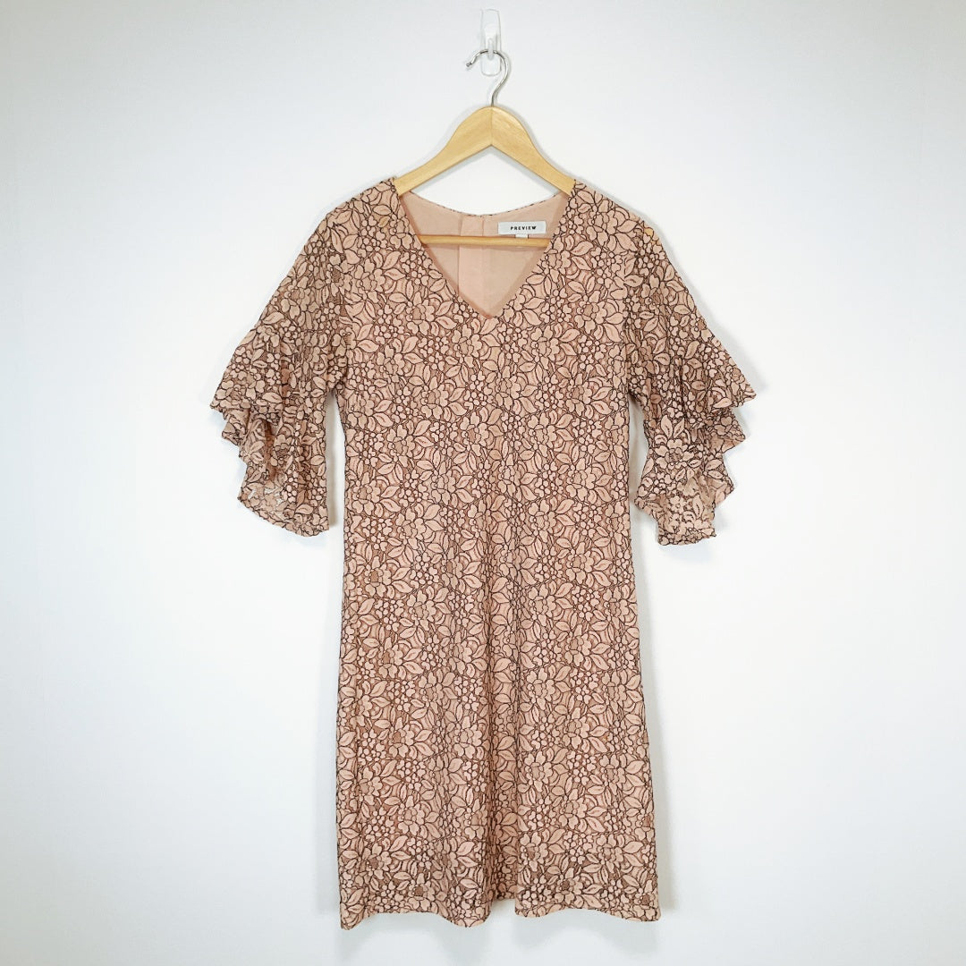 PREVIEW Beige Patterned Midi Dress – Size 6