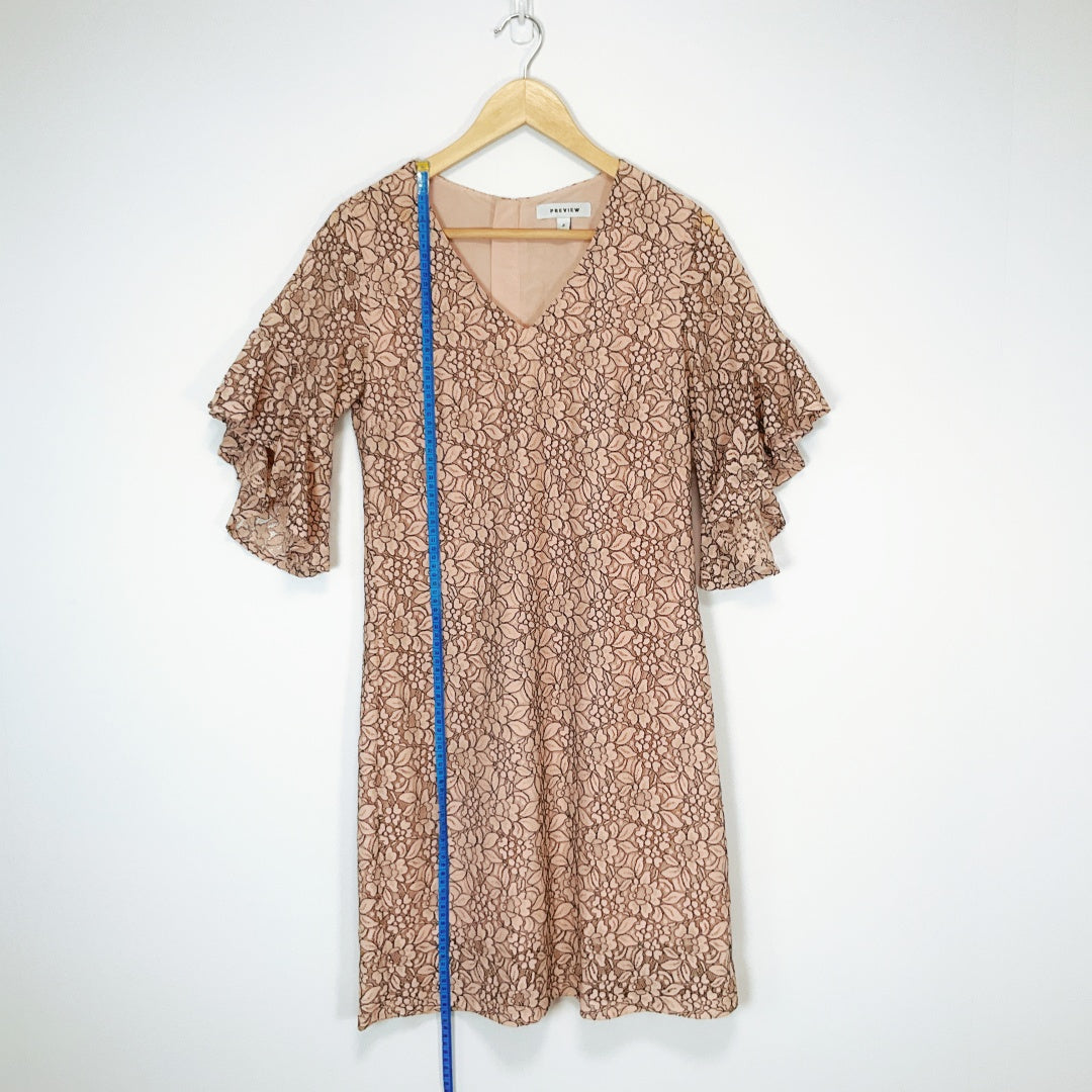 PREVIEW Beige Patterned Midi Dress – Size 6