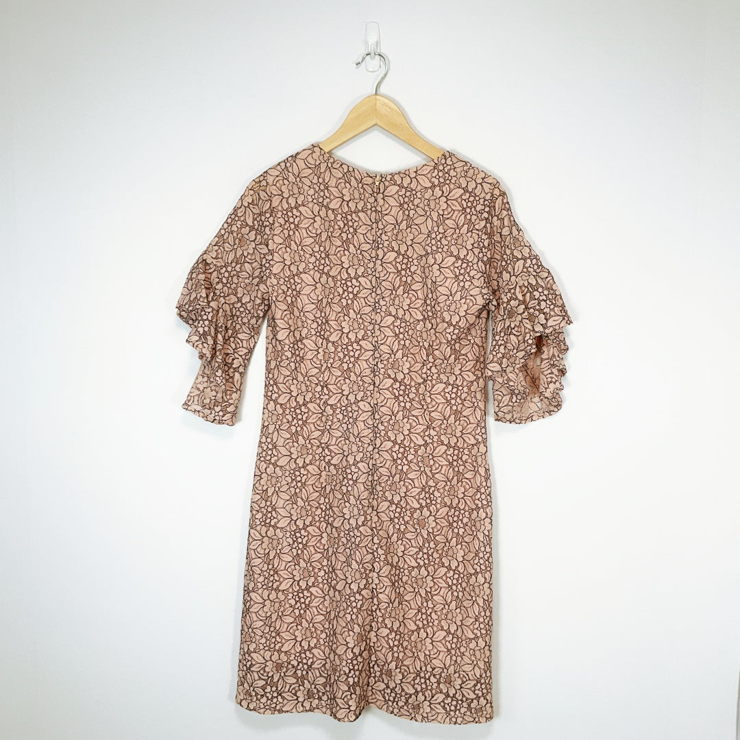 PREVIEW Beige Patterned Midi Dress – Size 6