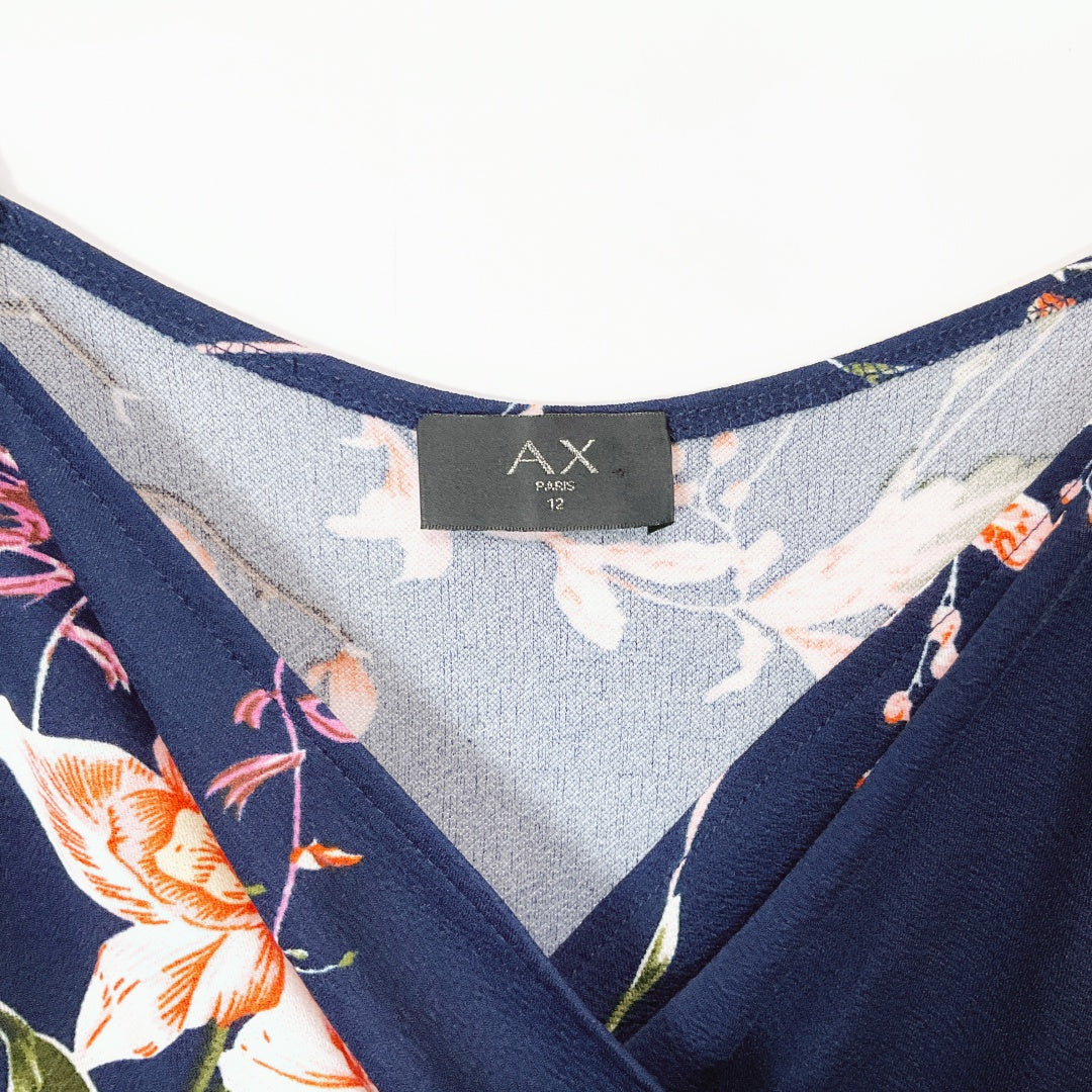 AX PARIS Navy Floral Wrap Dress – Size 12