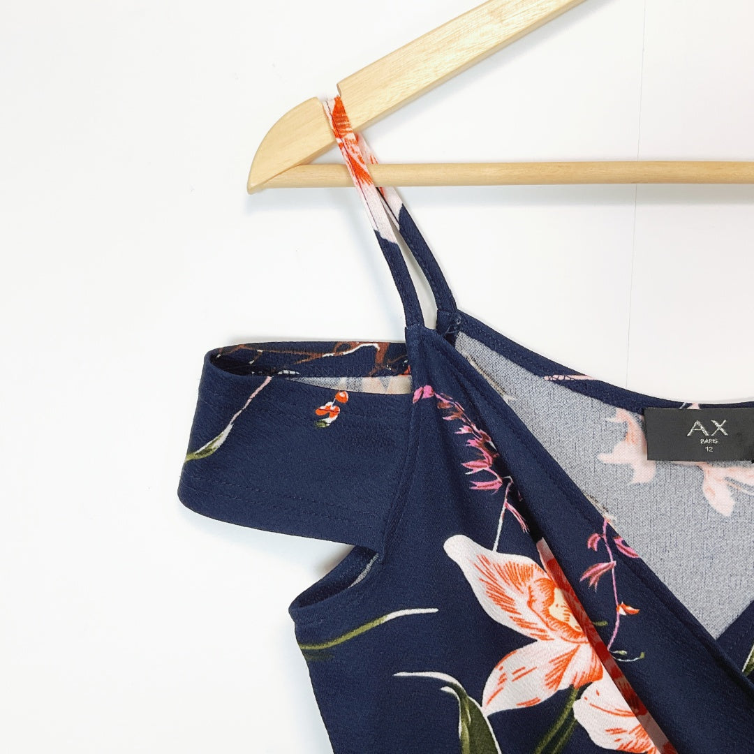 AX PARIS Navy Floral Wrap Dress – Size 12