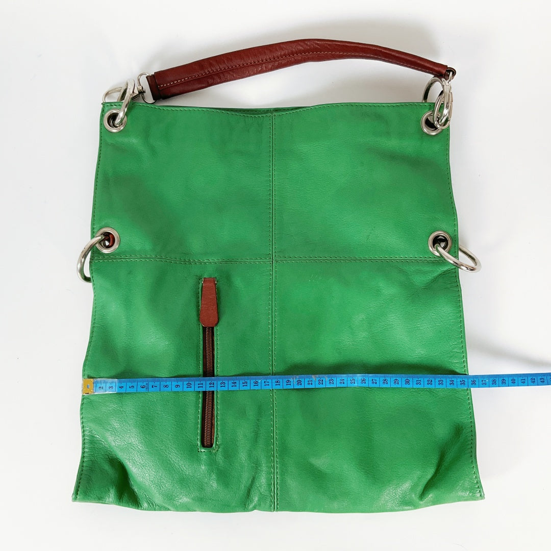 Lavorazione Artigianale - Italian Leather Green Tote Shoulder Bag – Brown Strap & Accents