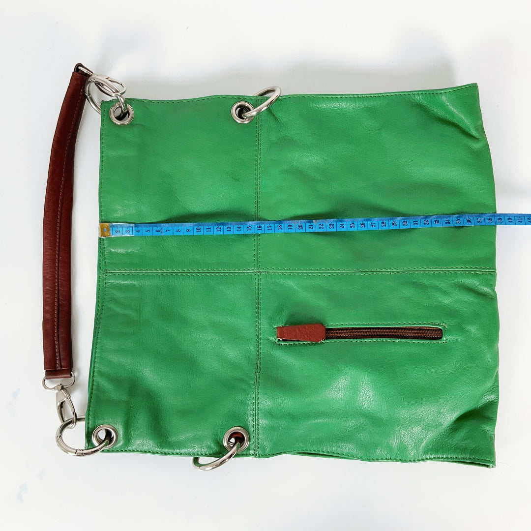 Lavorazione Artigianale - Italian Leather Green Tote Shoulder Bag – Brown Strap & Accents