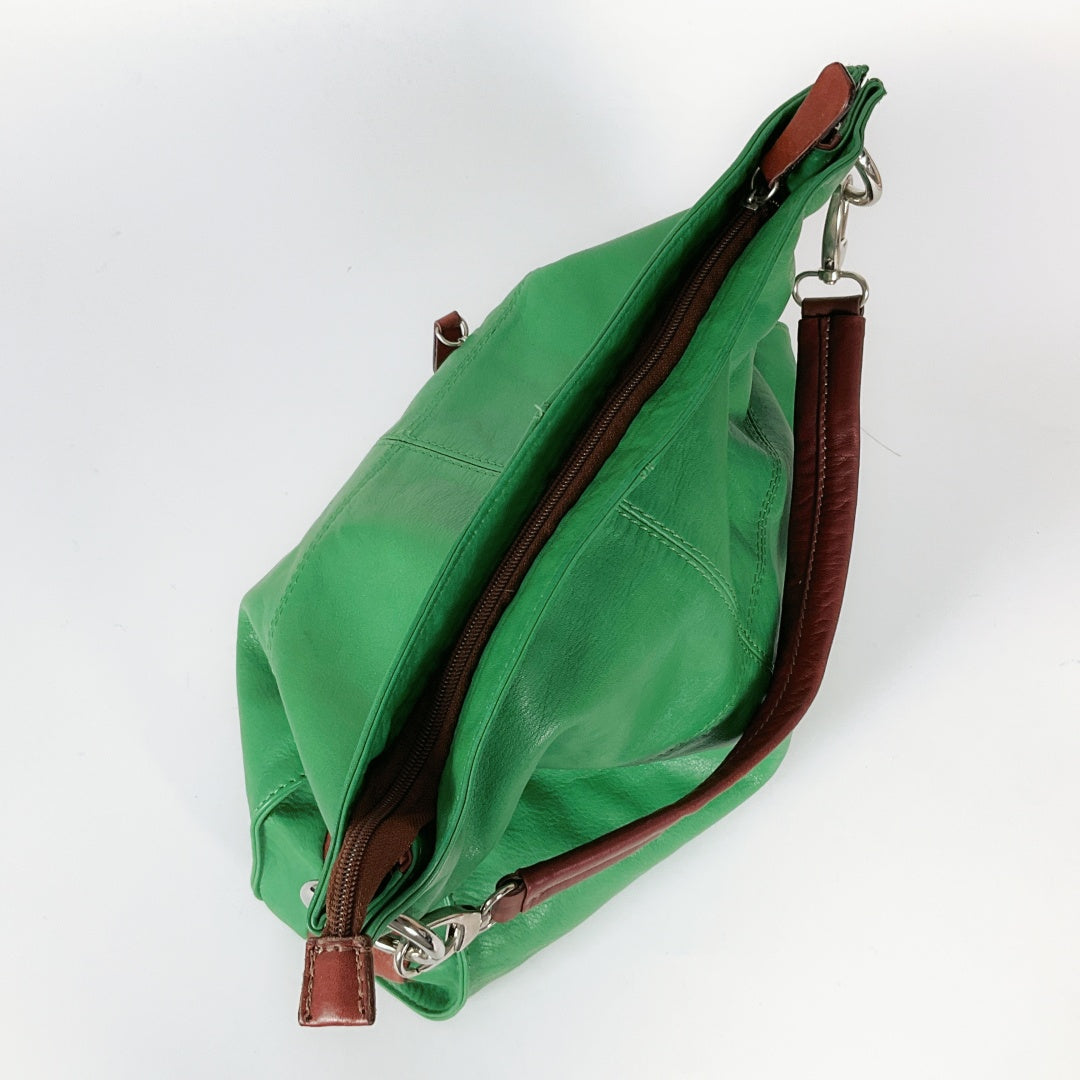 Lavorazione Artigianale - Italian Leather Green Tote Shoulder Bag – Brown Strap & Accents