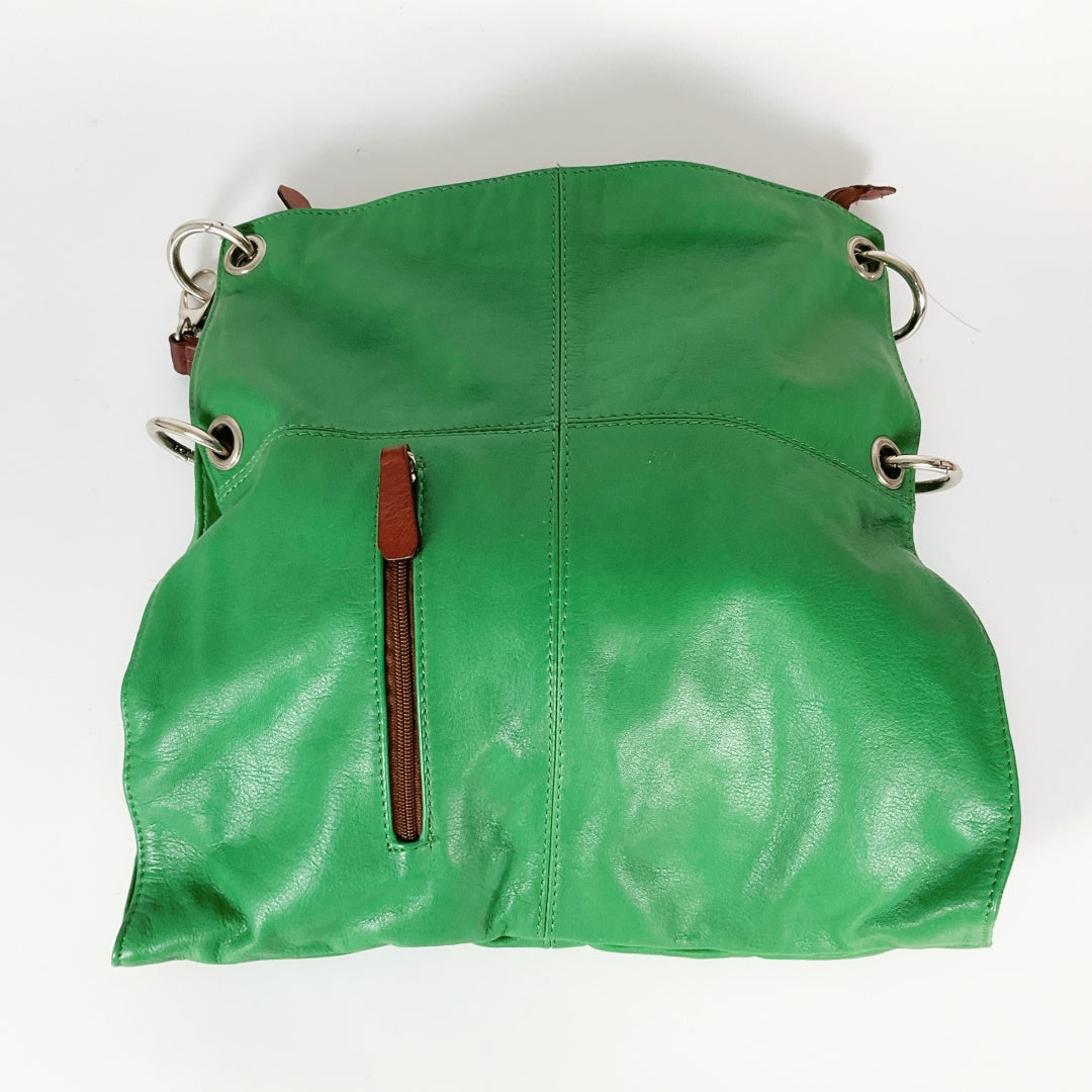Lavorazione Artigianale - Italian Leather Green Tote Shoulder Bag – Brown Strap & Accents