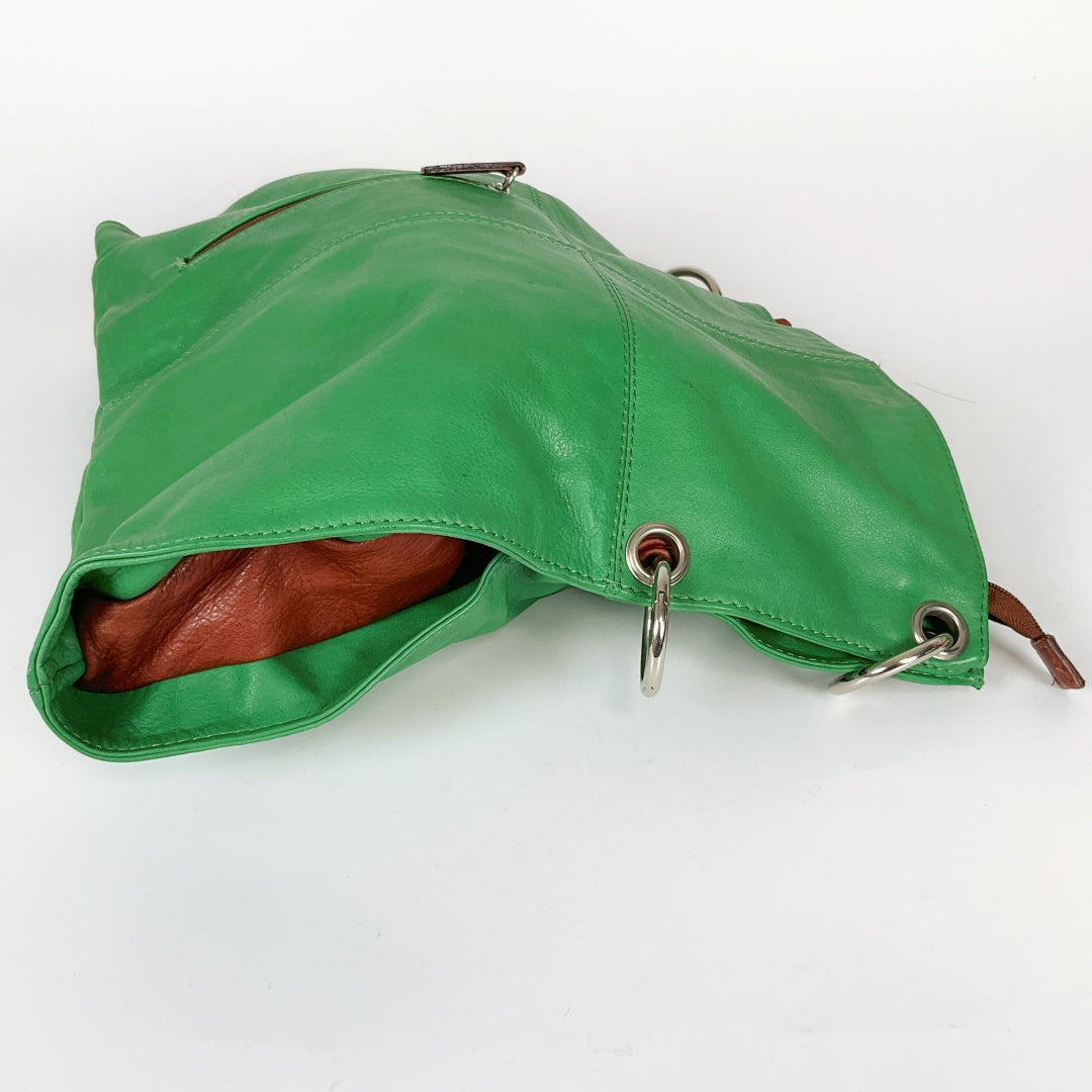 Lavorazione Artigianale - Italian Leather Green Tote Shoulder Bag – Brown Strap & Accents