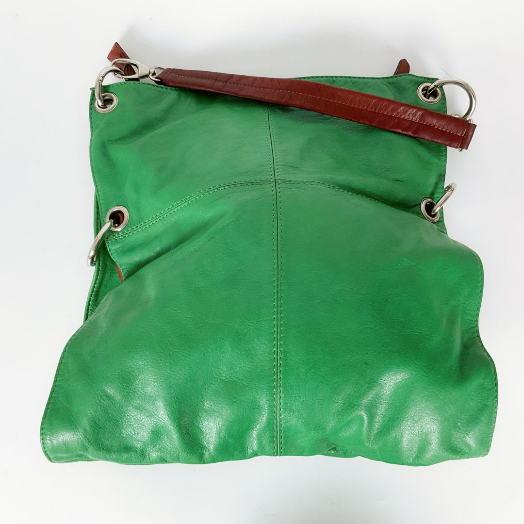 Lavorazione Artigianale - Italian Leather Green Tote Shoulder Bag – Brown Strap & Accents