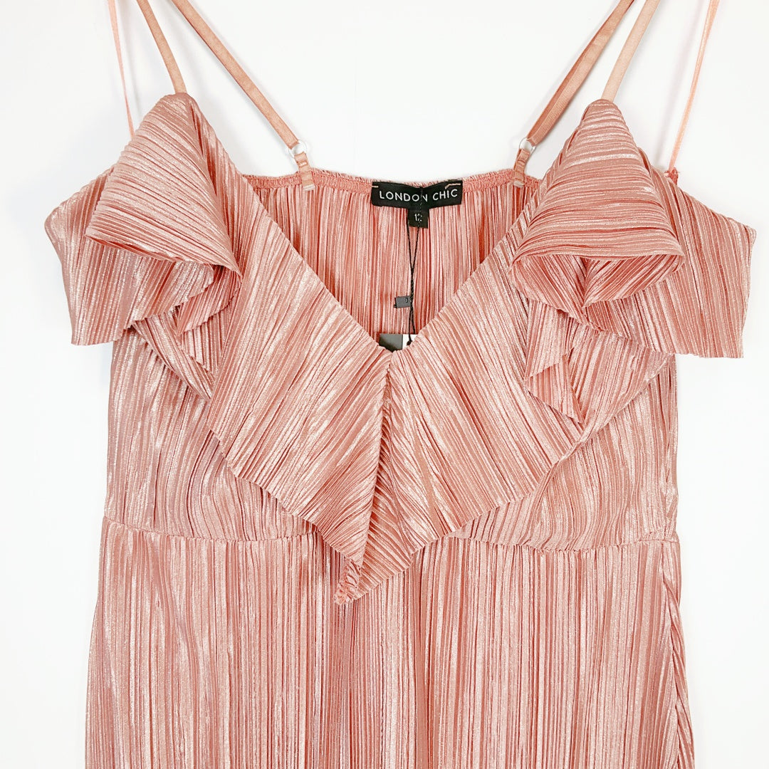 LONDON CHIC Pleated Strap Dress – Peach Pink – Size 12