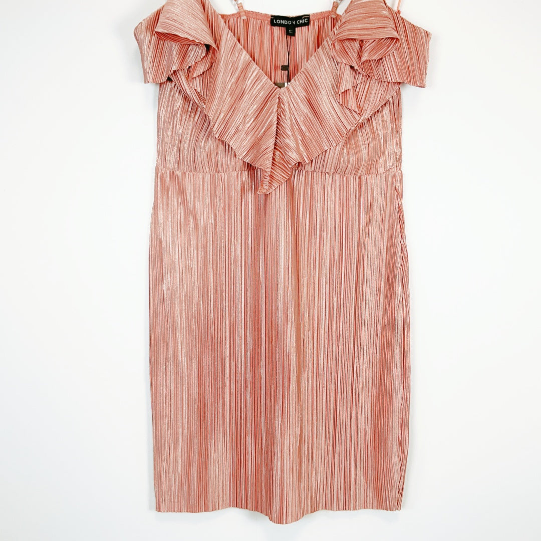LONDON CHIC Pleated Strap Dress – Peach Pink – Size 12