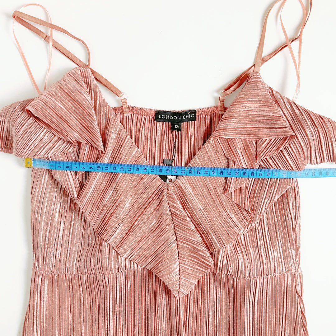 LONDON CHIC Pleated Strap Dress – Peach Pink – Size 12