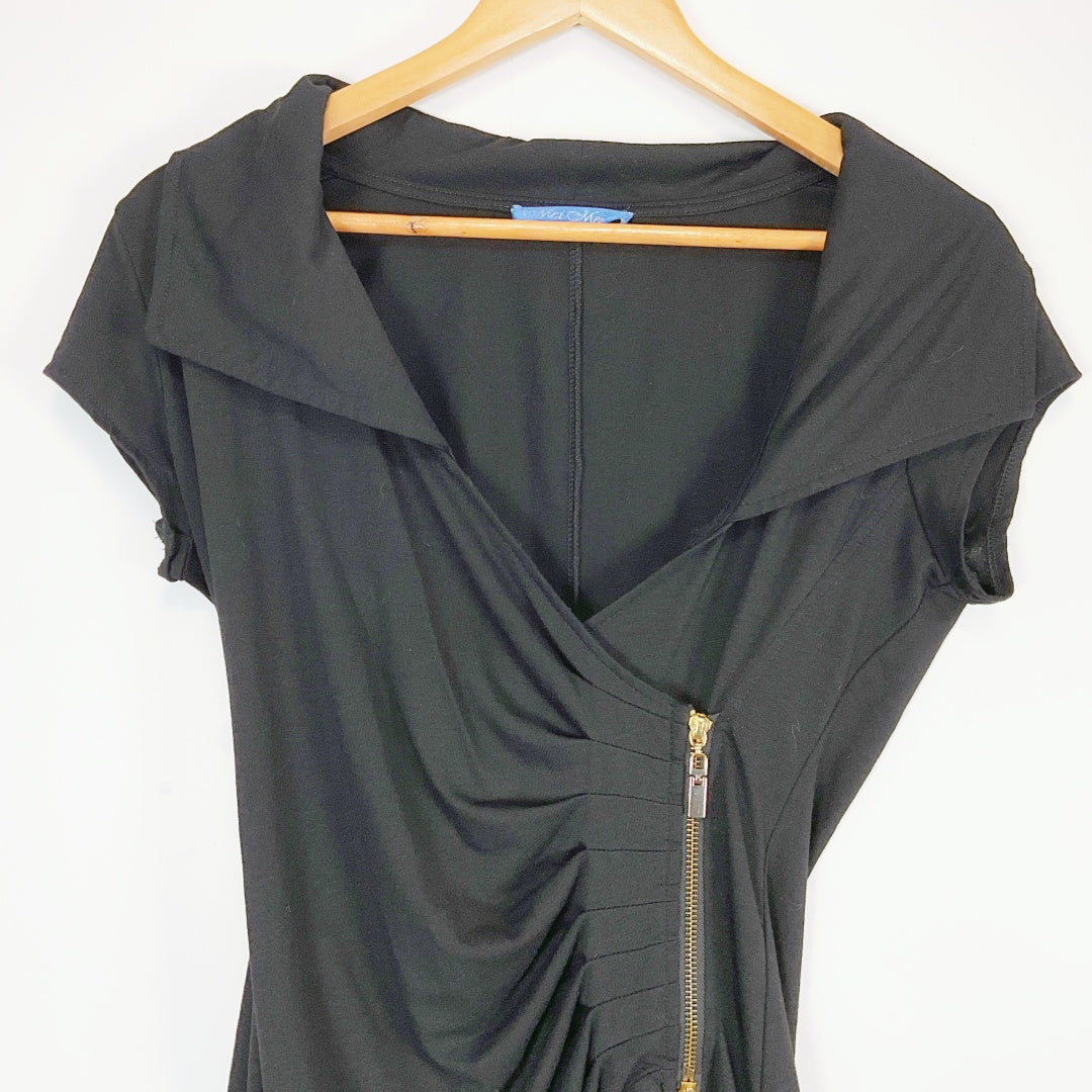 MEI MEI Draped Black Dress – Zip Detail – Size 12