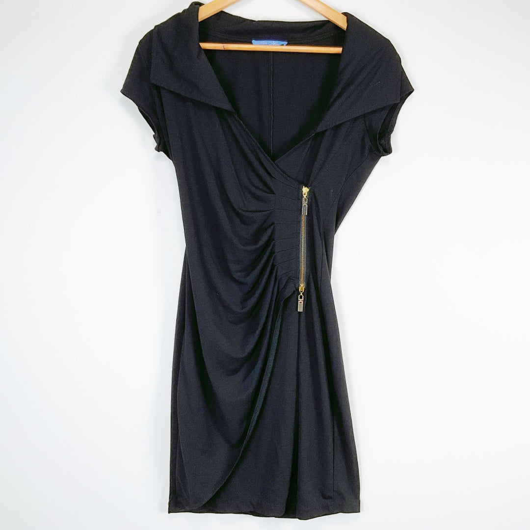 MEI MEI Draped Black Dress – Zip Detail – Size 12