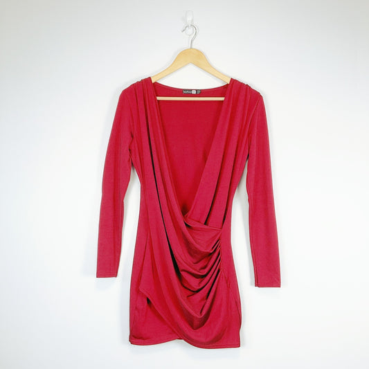 BOOHOO NIGHT Wrap Style Dress – Red – Size UK 14