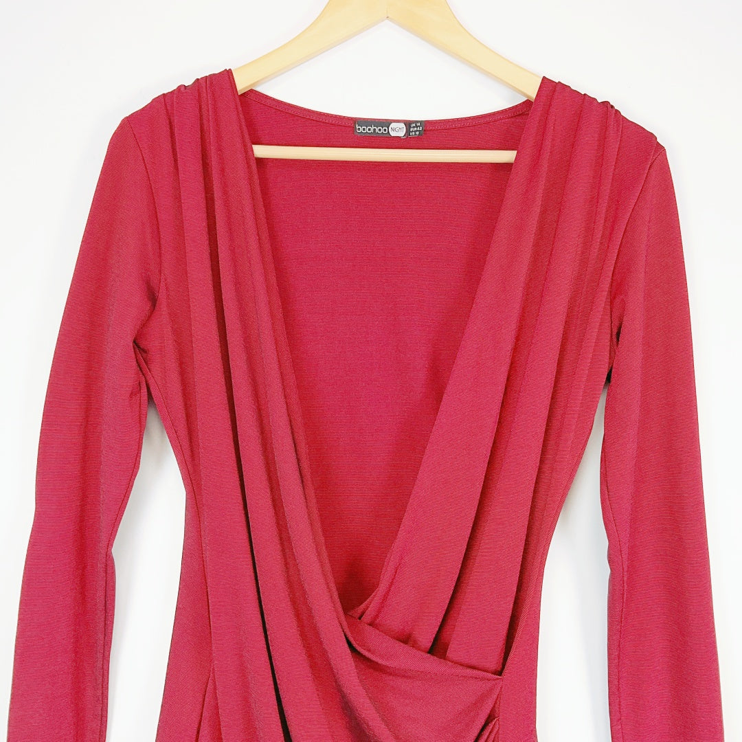 BOOHOO NIGHT Wrap Style Dress – Red – Size UK 14