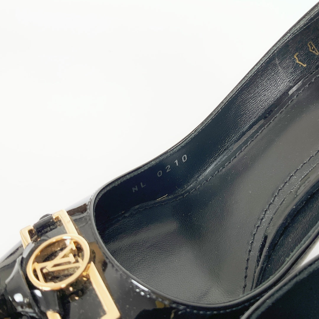 Louis Vuitton Black Patent Leather Heels with LV Logo & Tassel – Size 36.5