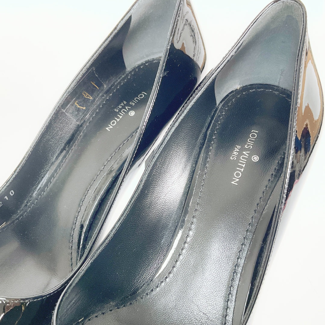 Louis Vuitton Black Patent Leather Heels with LV Logo & Tassel – Size 36.5