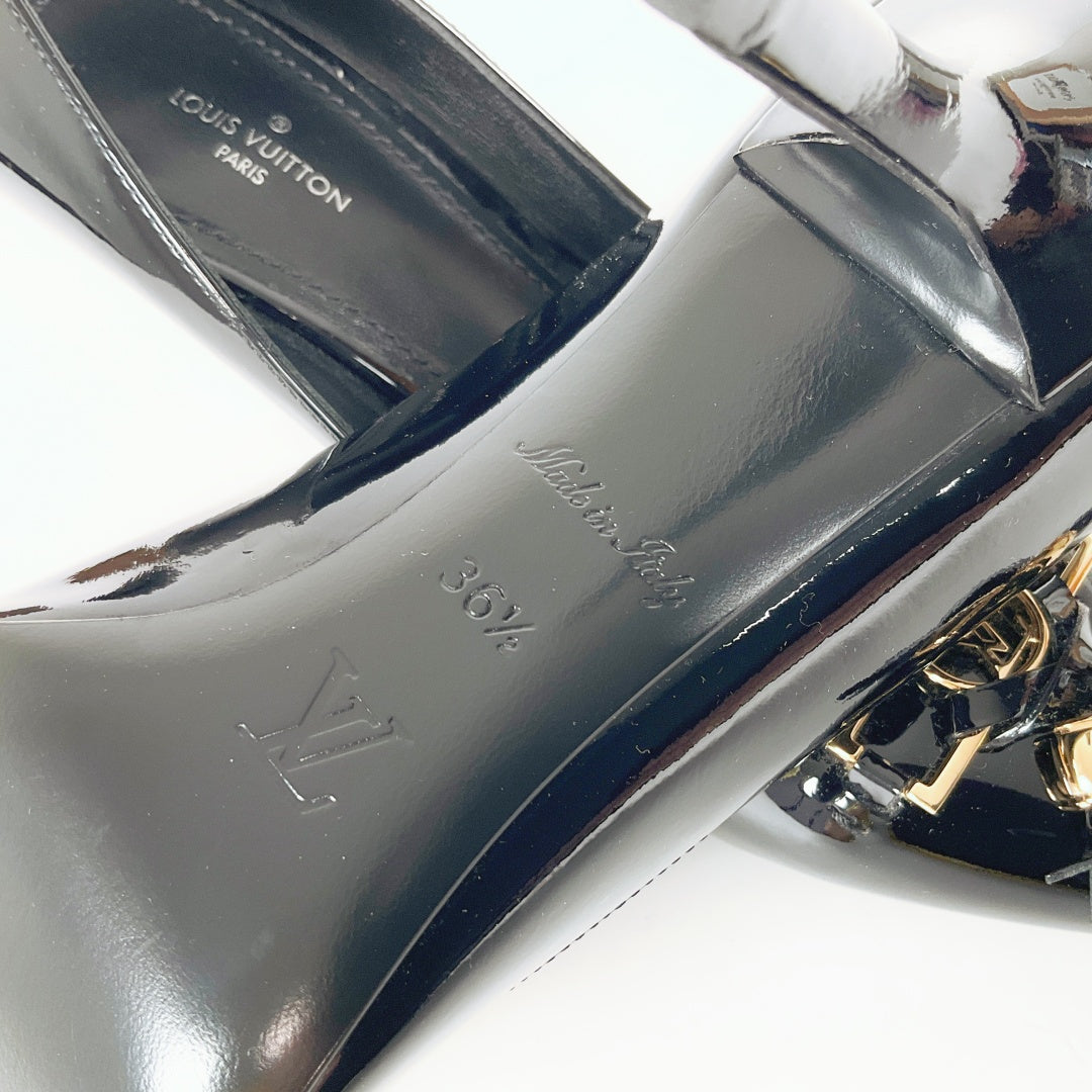 Louis Vuitton Black Patent Leather Heels with LV Logo & Tassel – Size 36.5