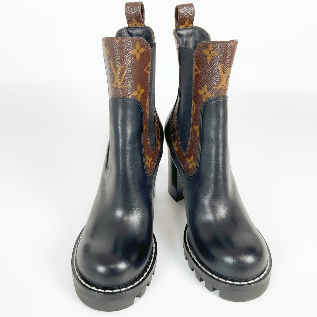 Louis Vuitton Monogram Chelsea Boots Black Leather – Size 36.5