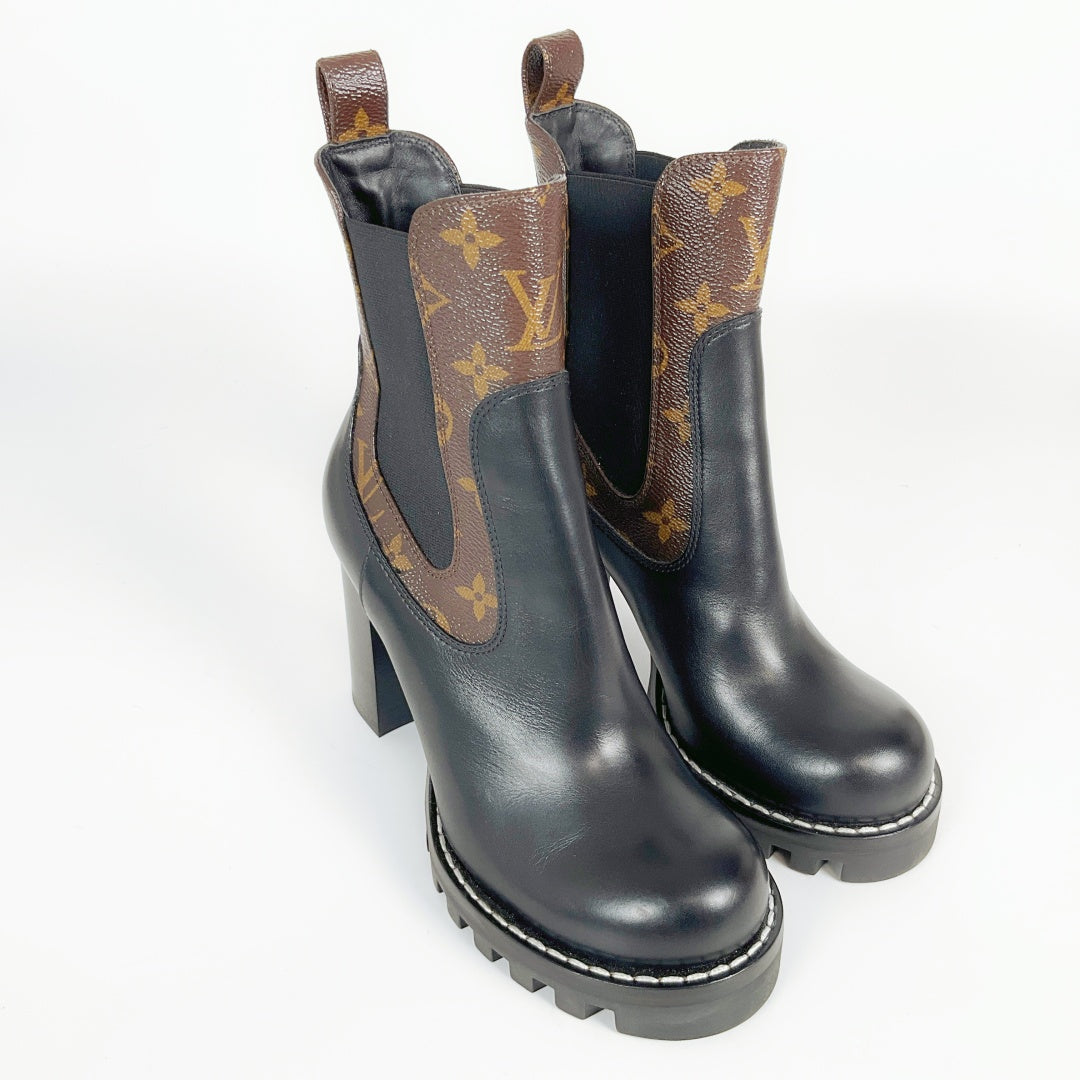 Louis Vuitton Monogram Chelsea Boots Black Leather – Size 36.5