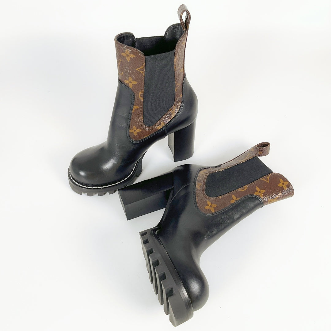 Louis Vuitton Monogram Chelsea Boots Black Leather – Size 36.5