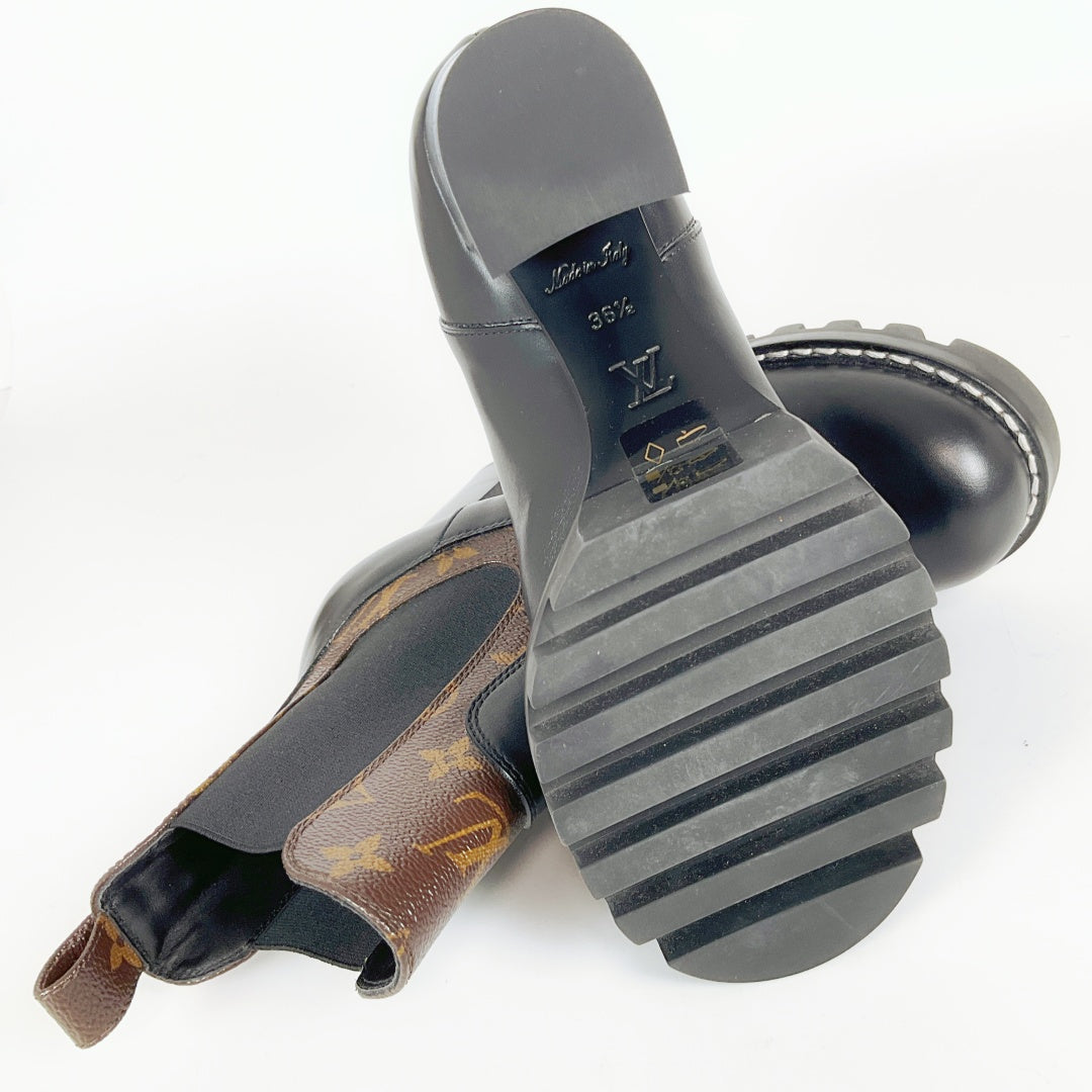 Louis Vuitton Monogram Chelsea Boots Black Leather – Size 36.5