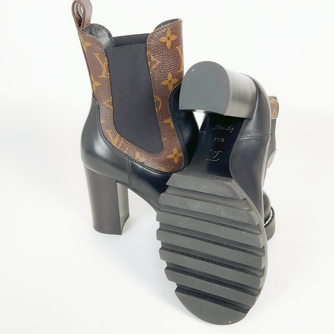 Louis Vuitton Monogram Chelsea Boots Black Leather – Size 36.5