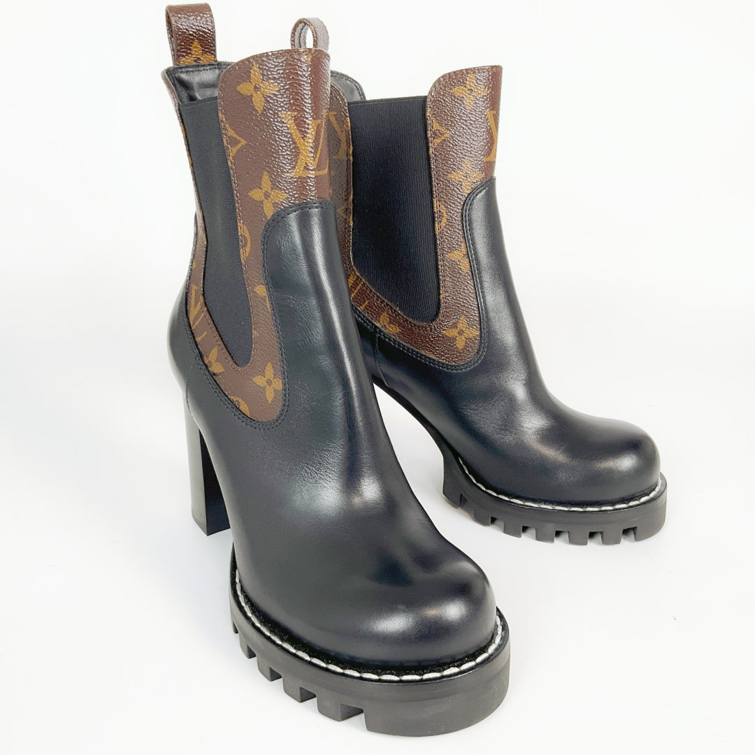 Louis Vuitton Monogram Chelsea Boots Black Leather – Size 36.5