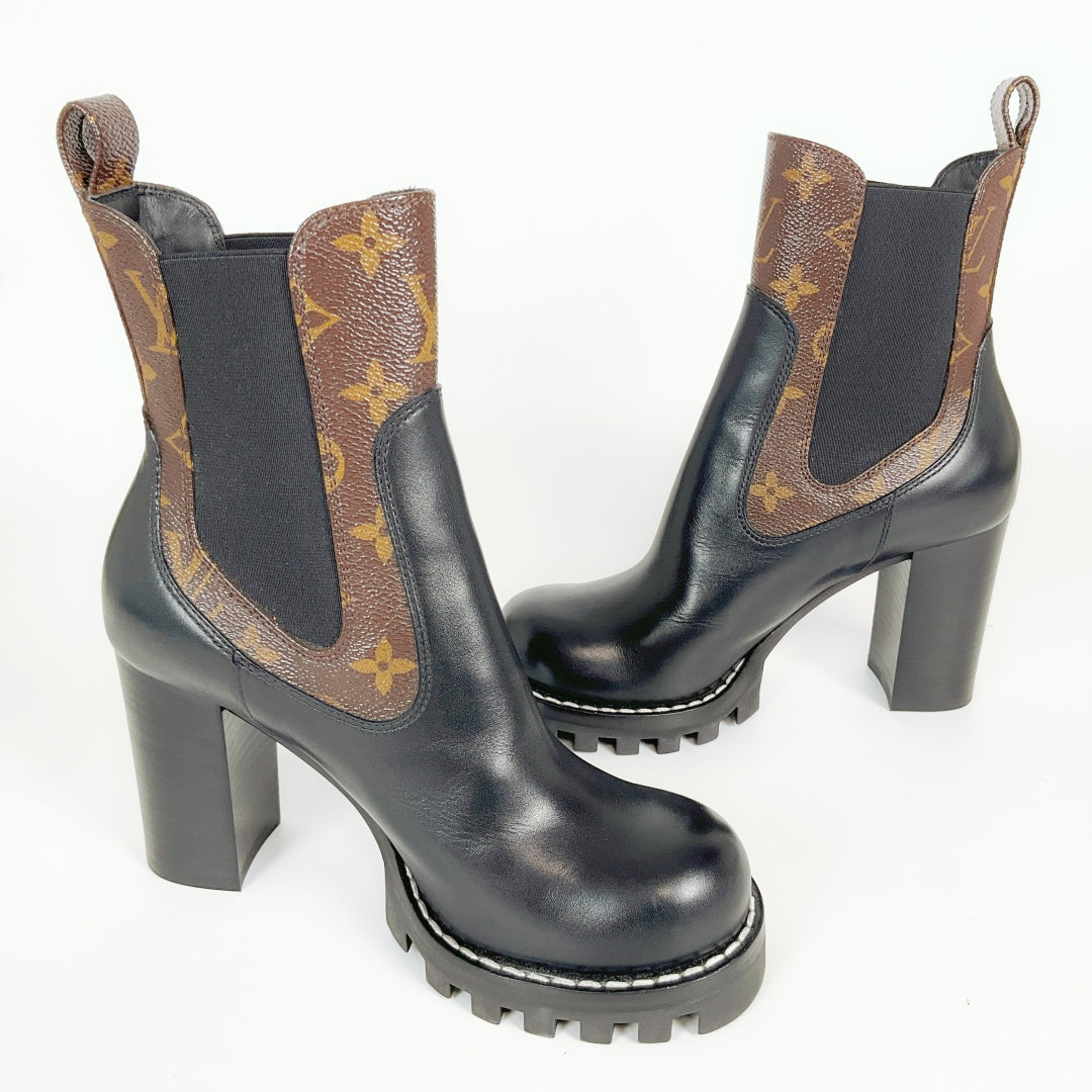 Louis Vuitton Monogram Chelsea Boots Black Leather – Size 36.5