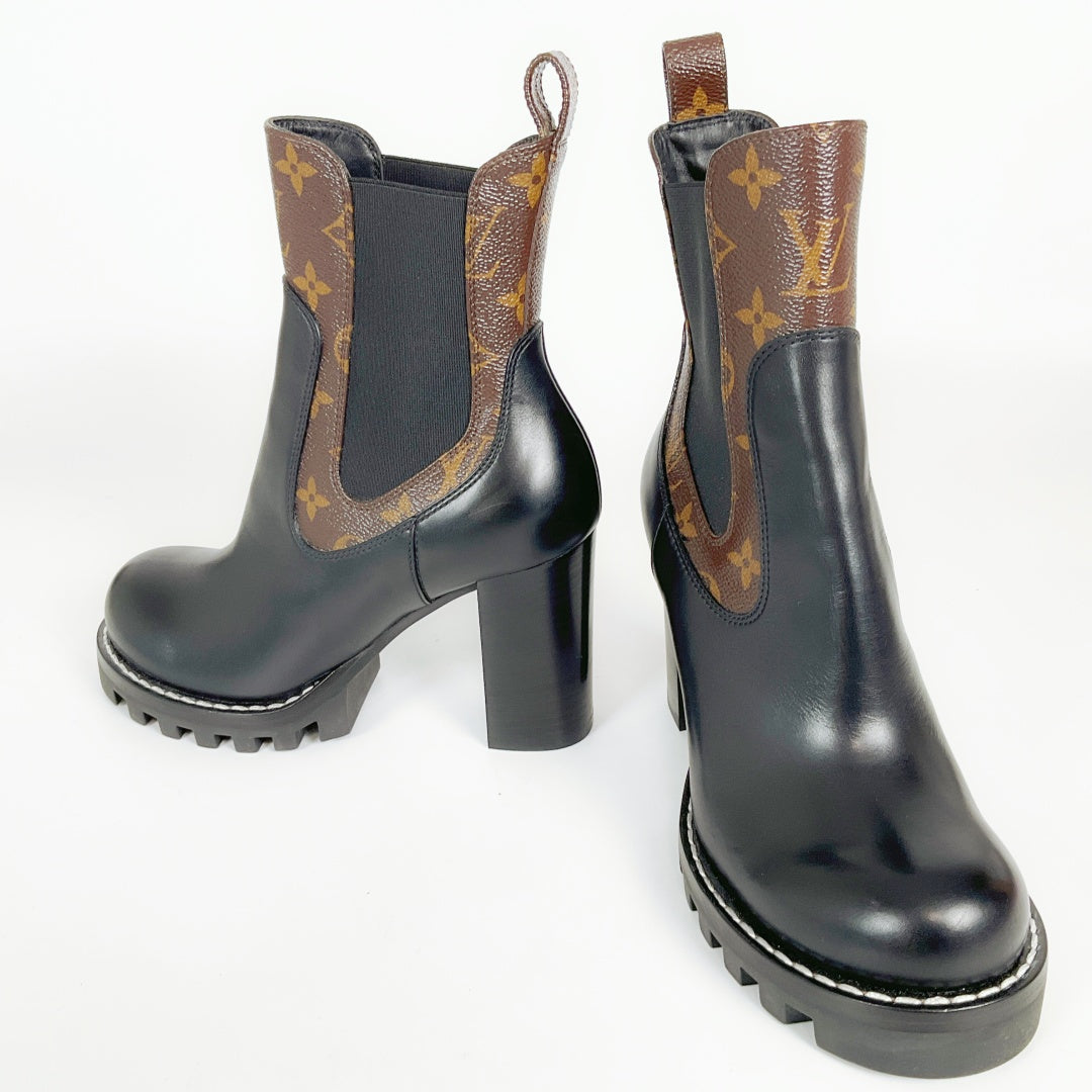 Louis Vuitton Monogram Chelsea Boots Black Leather – Size 36.5