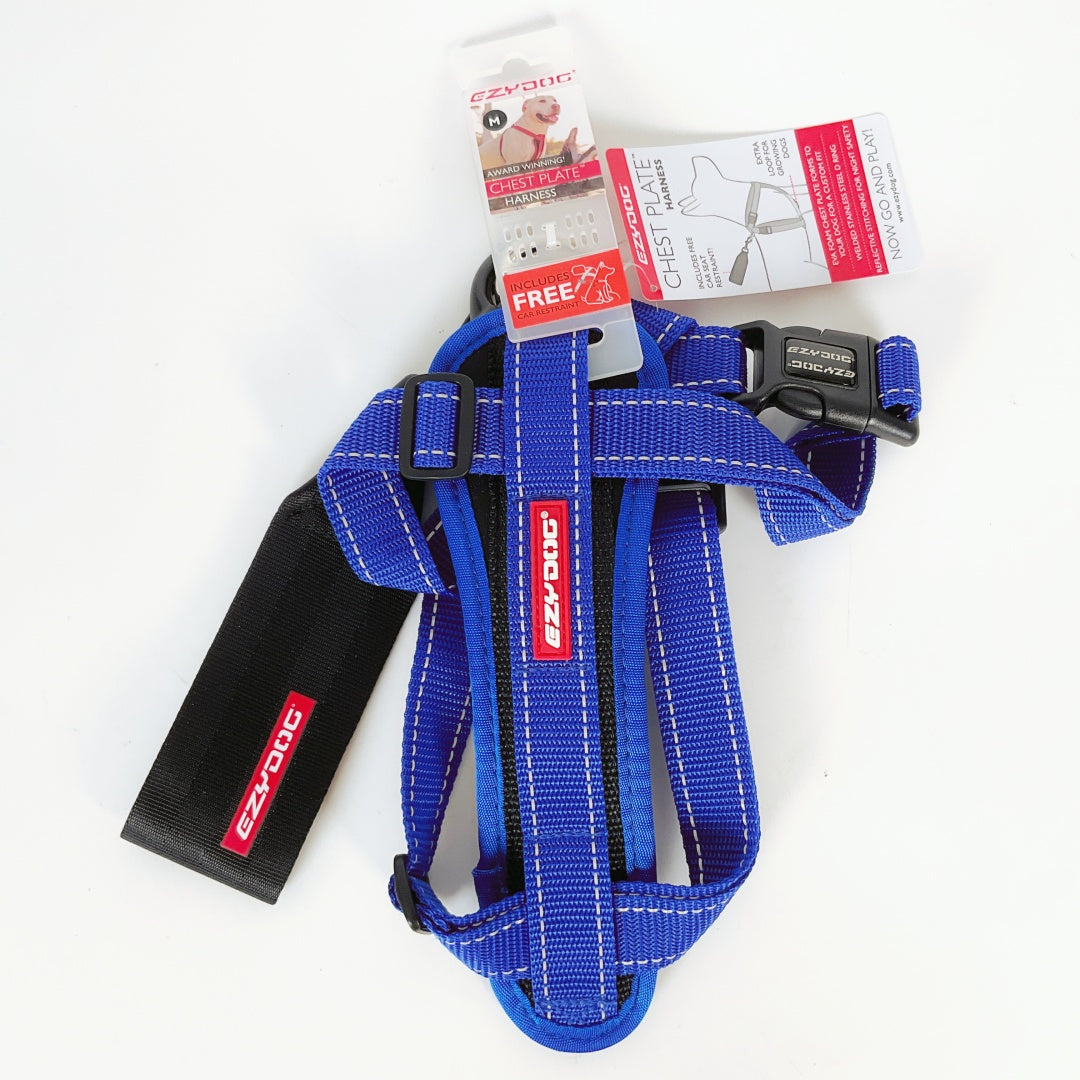 EzyDog Chest Plate Harness – Dog Harness with FREE Car Seat Restraint (Adjustable Sizes)