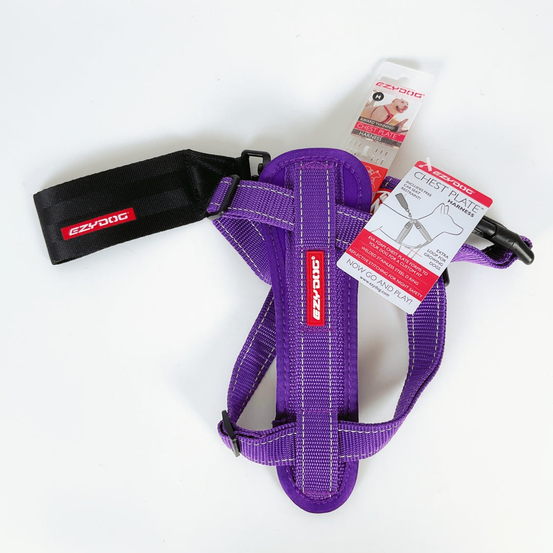 EzyDog Chest Plate Harness – Dog Harness with FREE Car Seat Restraint (Adjustable Sizes)