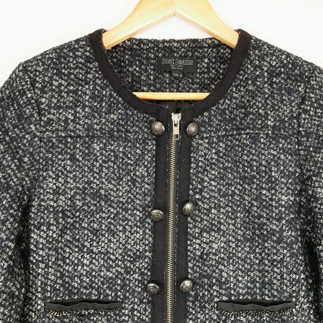 Just Jeans Tweed Jacket Size 8 – Classic Textured Button-Up