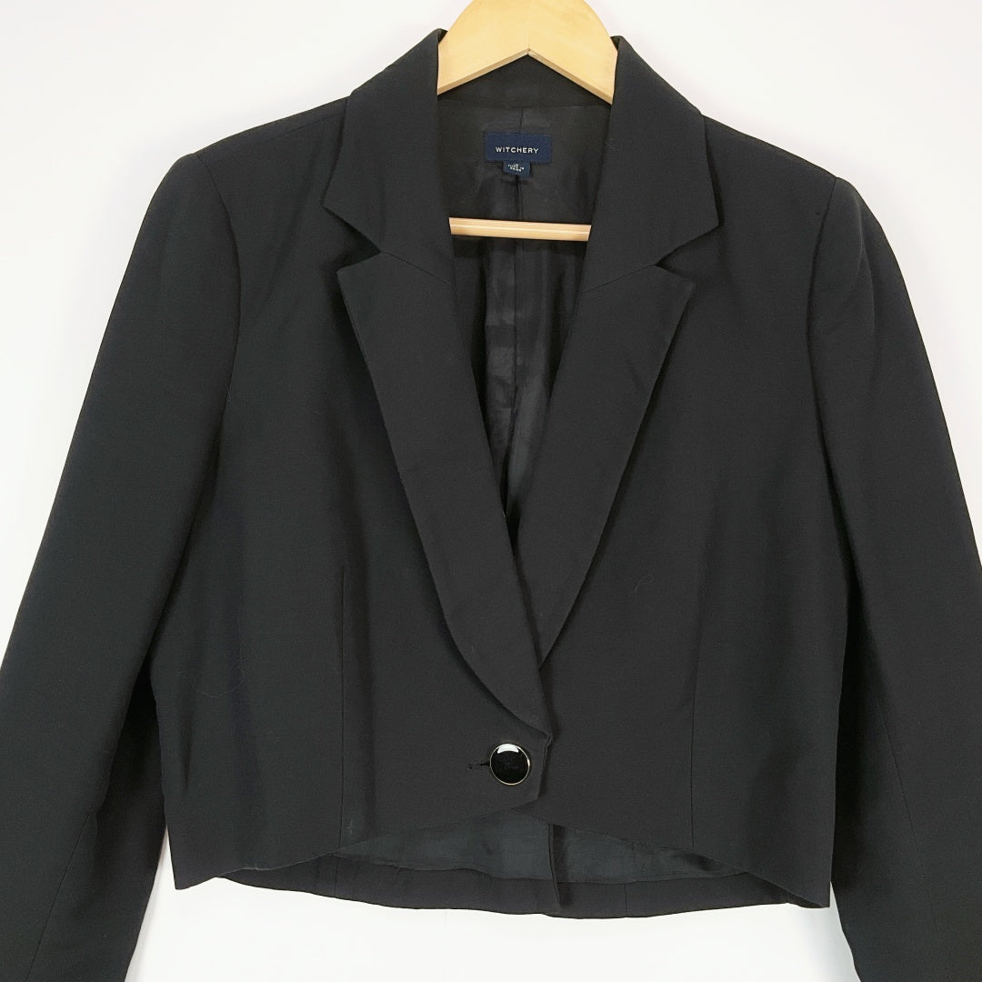 Witchery Cropped Black Blazer Size 10 – Tailored Short Jacket
