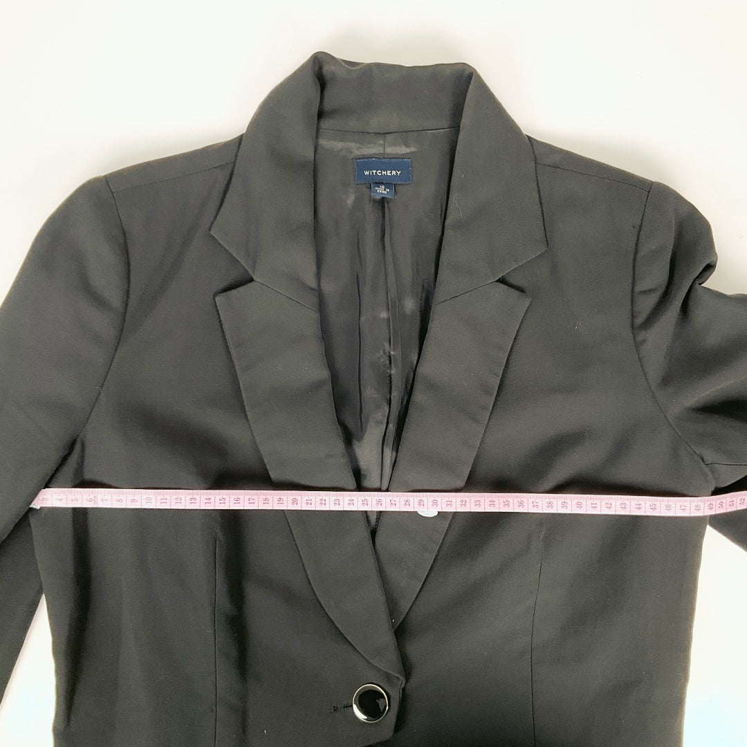 Witchery Cropped Black Blazer Size 10 – Tailored Short Jacket