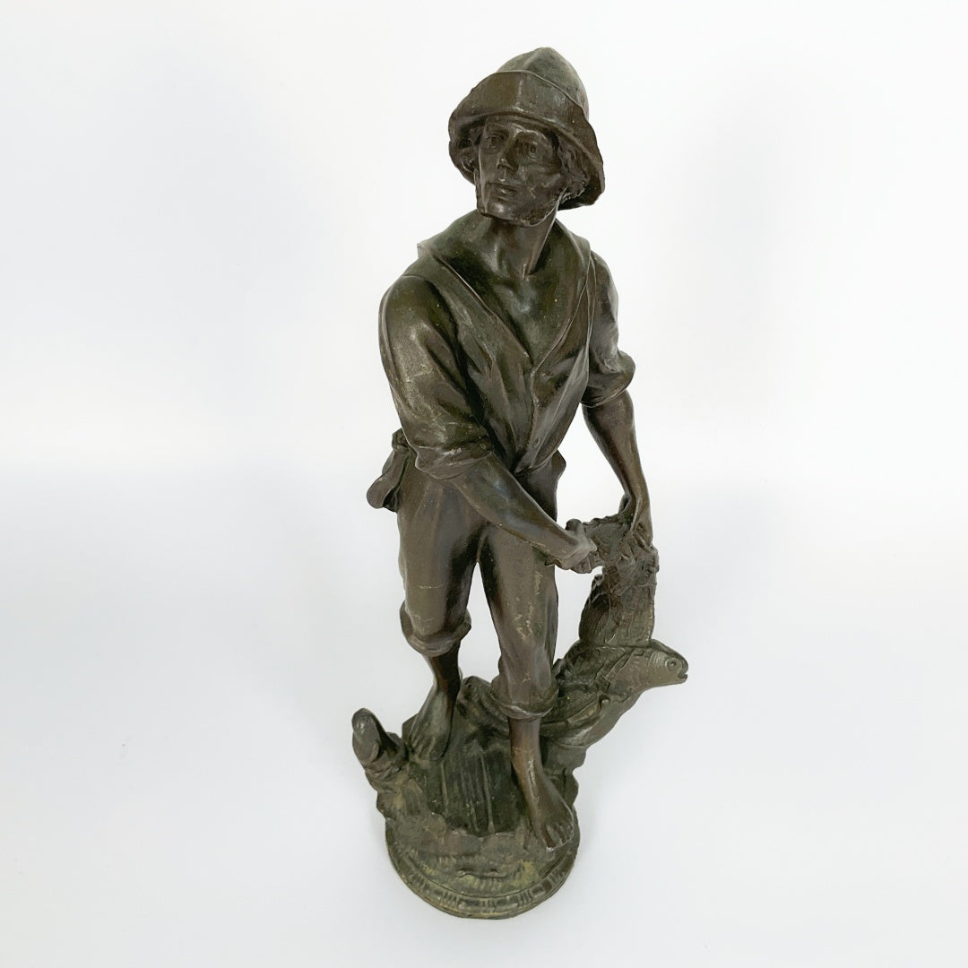 Vintage Fisherman Statue with Fish