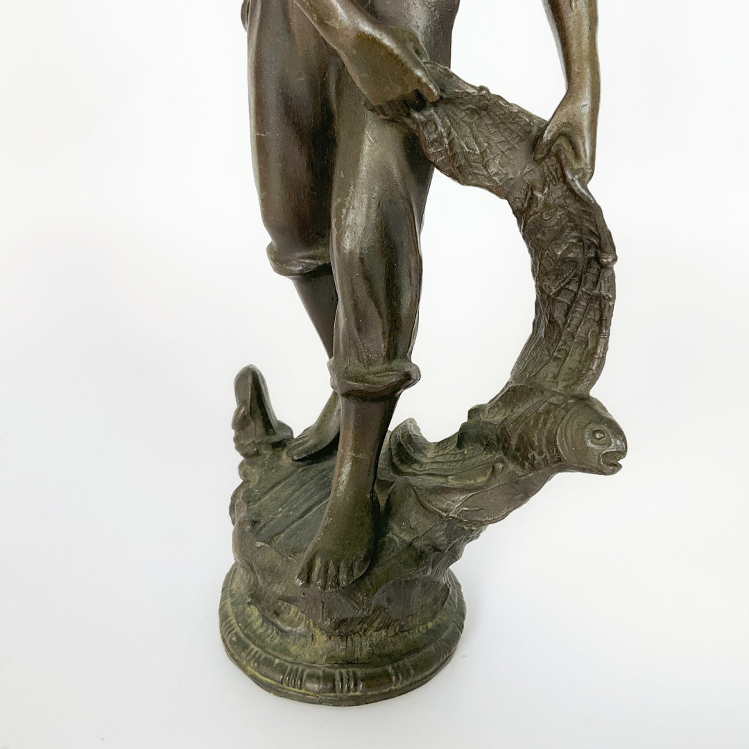 Vintage Fisherman Statue with Fish