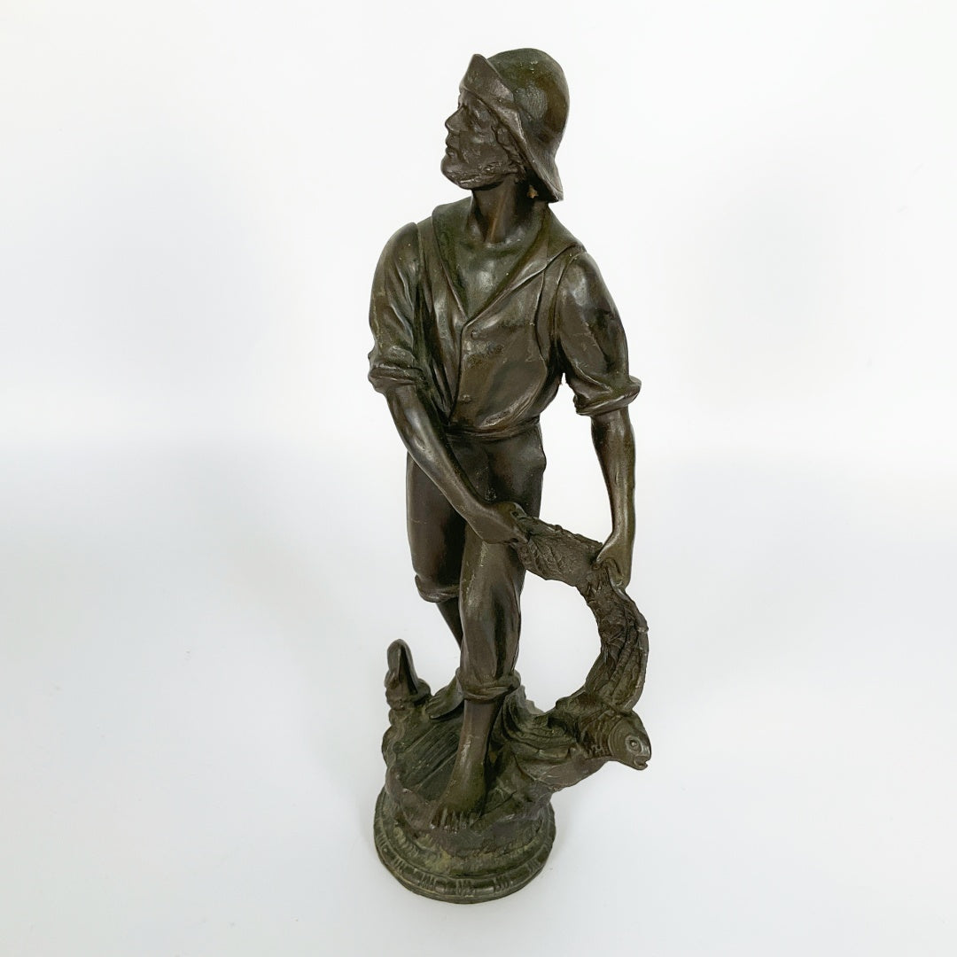 Vintage Fisherman Statue with Fish