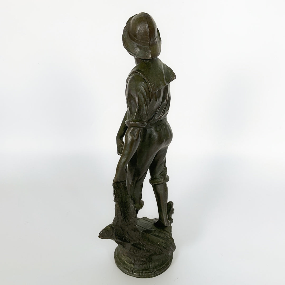 Vintage Fisherman Statue with Fish