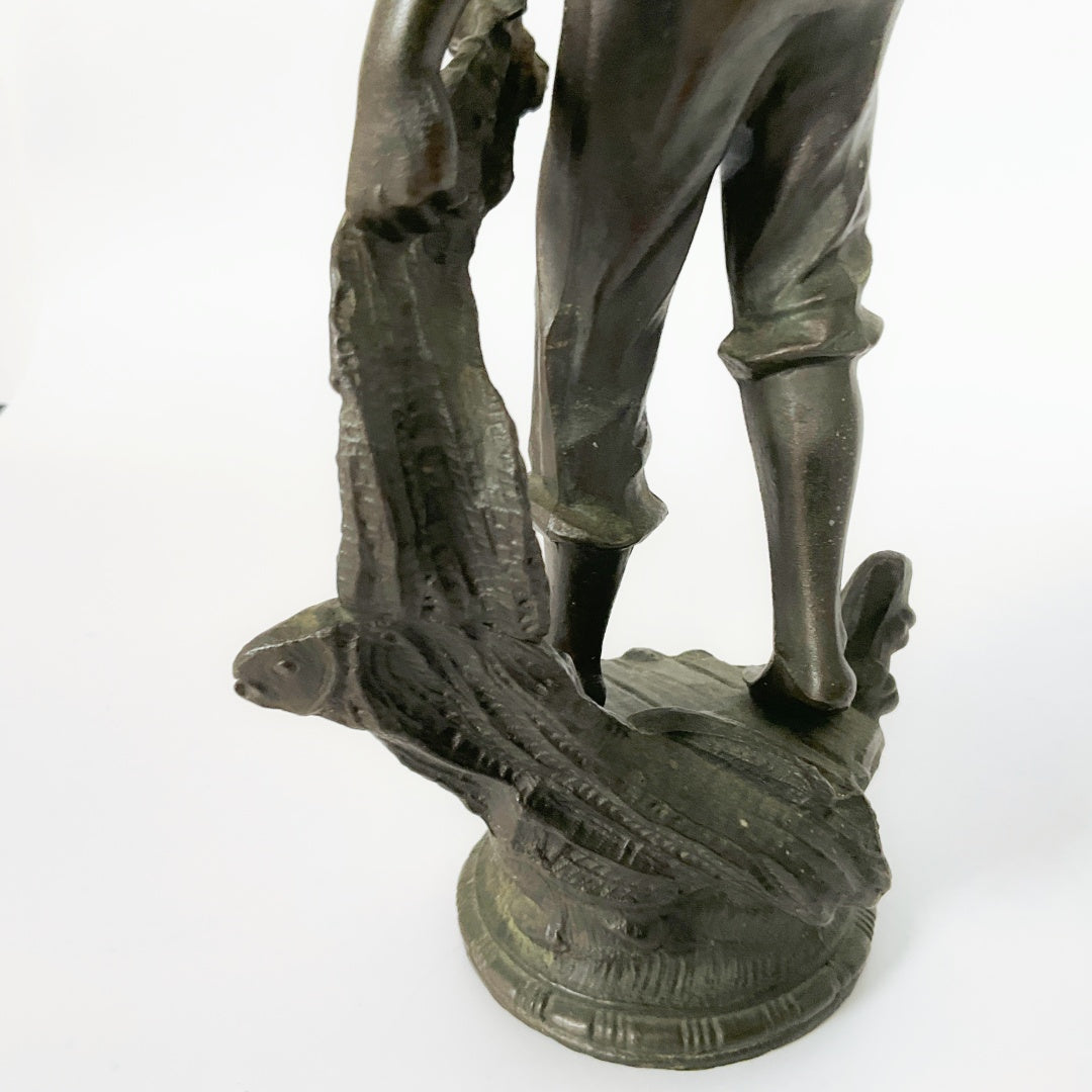 Vintage Fisherman Statue with Fish