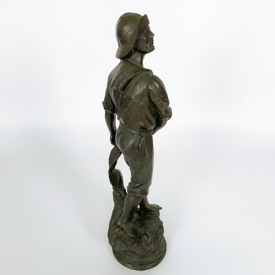 Vintage Fisherman Statue with Fish
