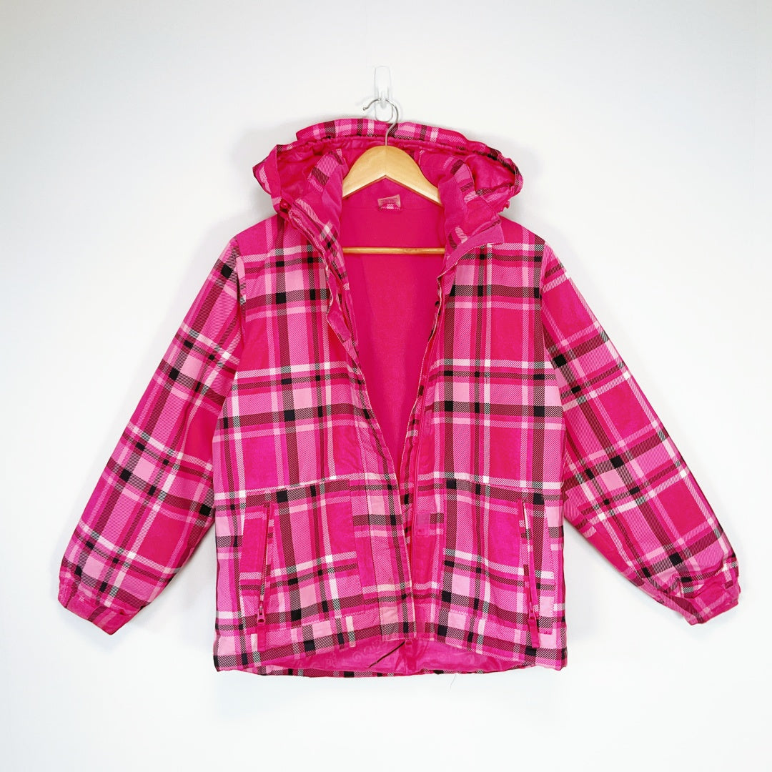 A'ND Pink Plaid Hooded Jacket – Size 14