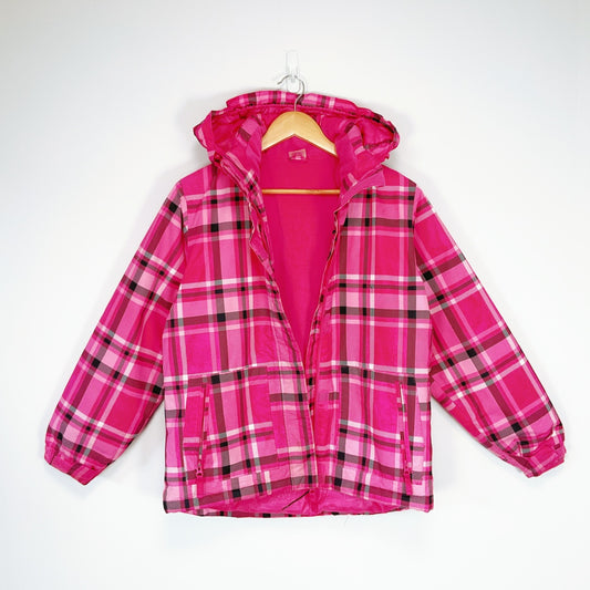 A'ND Pink Plaid Hooded Jacket – Size 14
