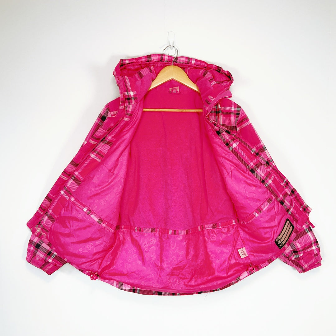 A'ND Pink Plaid Hooded Jacket – Size 14
