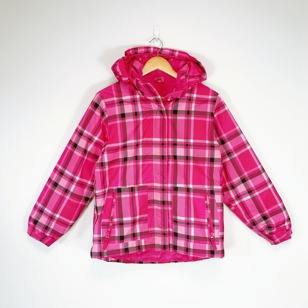 A'ND Pink Plaid Hooded Jacket – Size 14