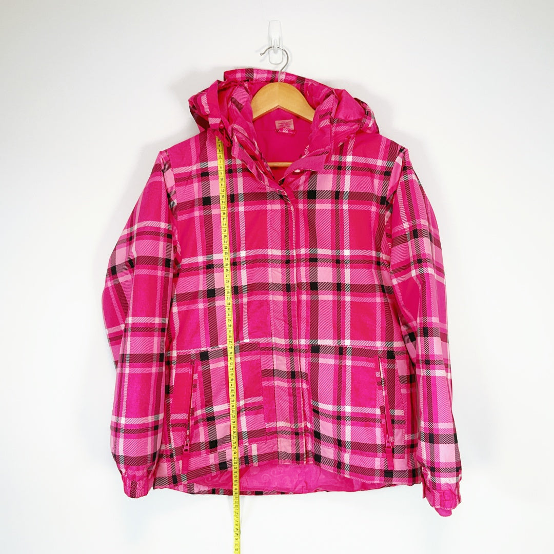 A'ND Pink Plaid Hooded Jacket – Size 14