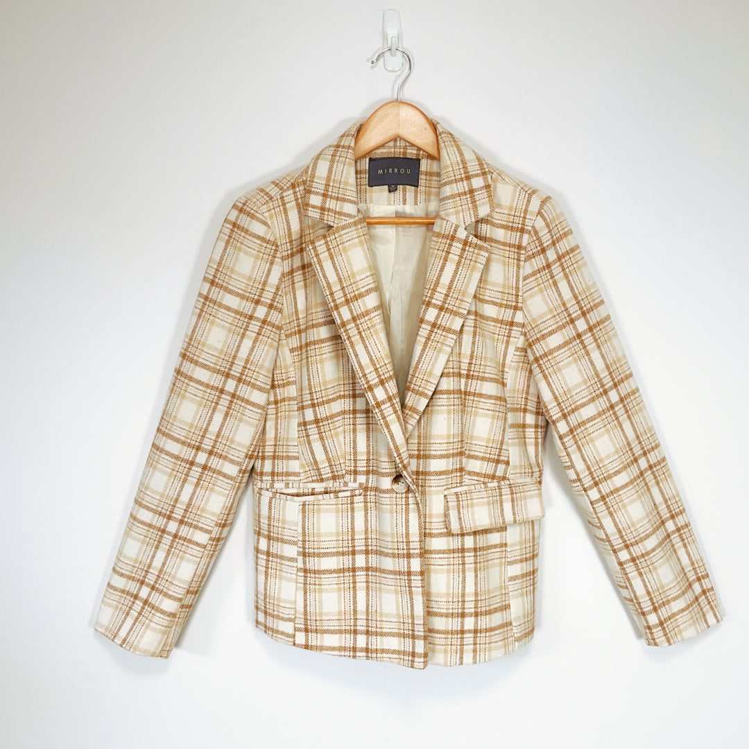 MIRROU Beige Plaid Blazer Jacket – Size 12