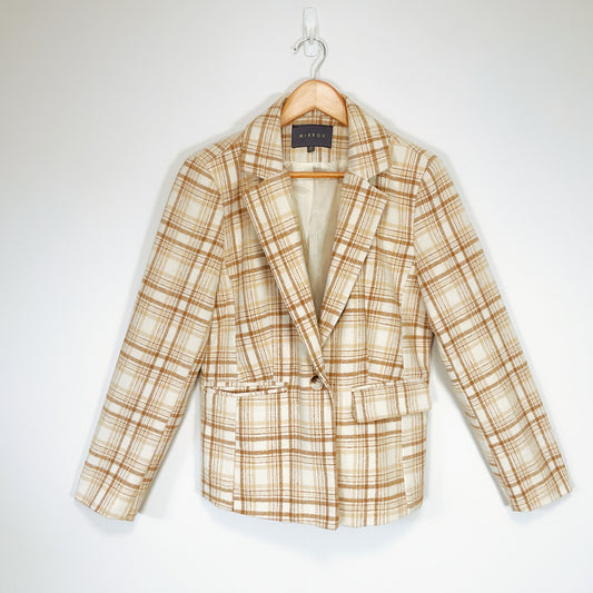 MIRROU Beige Plaid Blazer Jacket – Size 12