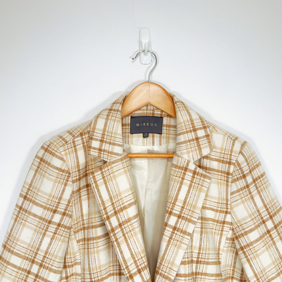 MIRROU Beige Plaid Blazer Jacket – Size 12