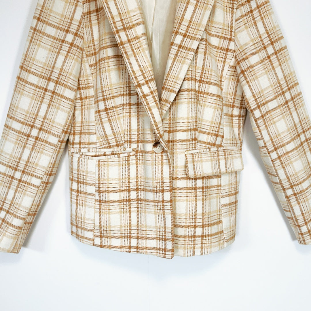 MIRROU Beige Plaid Blazer Jacket – Size 12