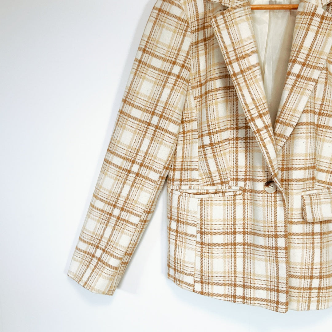 MIRROU Beige Plaid Blazer Jacket – Size 12